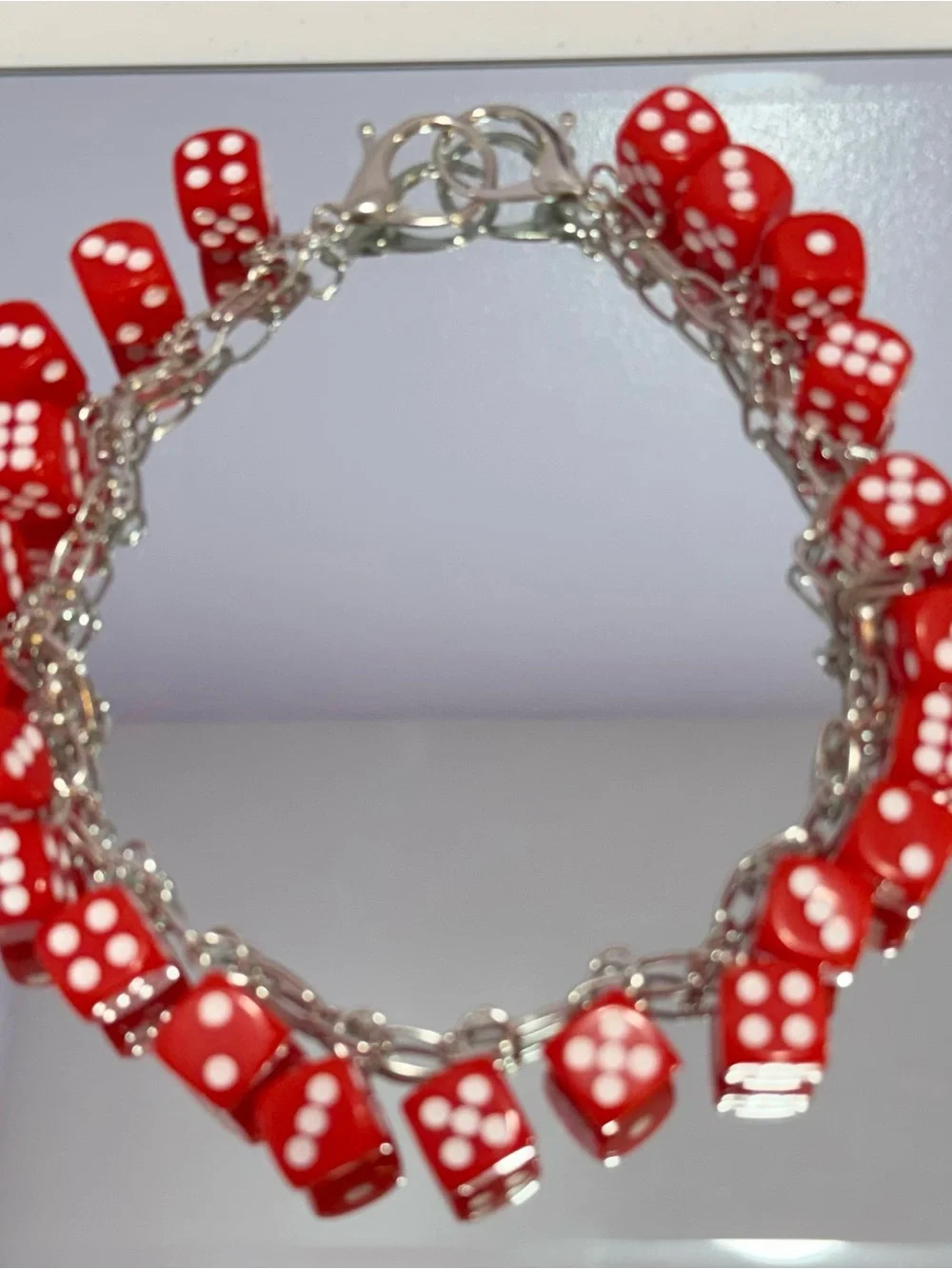 New Red Dice Silver Bag Chain 18 inches